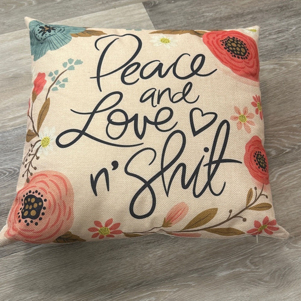 Floral Decorative Pillow with Peace and Love Design
